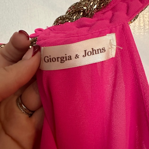 Fuschia Pink Dress with gold chain collar - Picture 3 of 6